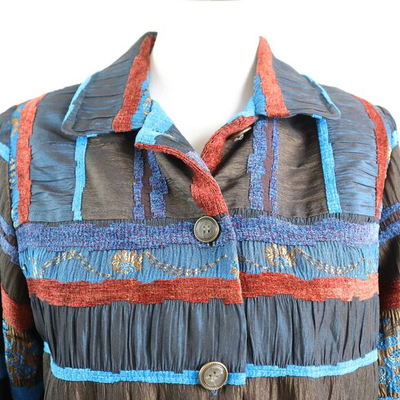 Vintage Graff Size S Mixed Media Jacket Art-To-Wear Blue Red Brown - Picture 8 of 10